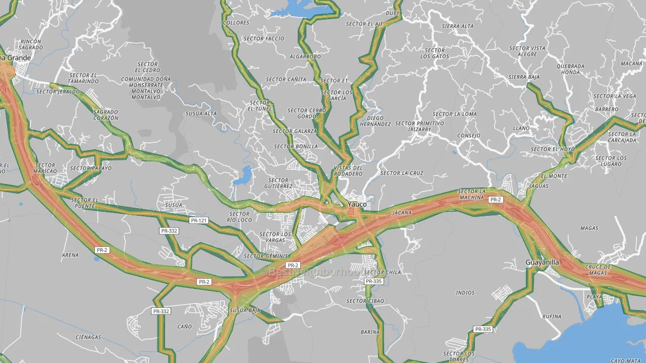 Yauco Municipio, PR Map of Noise Levels in Yauco Municipio