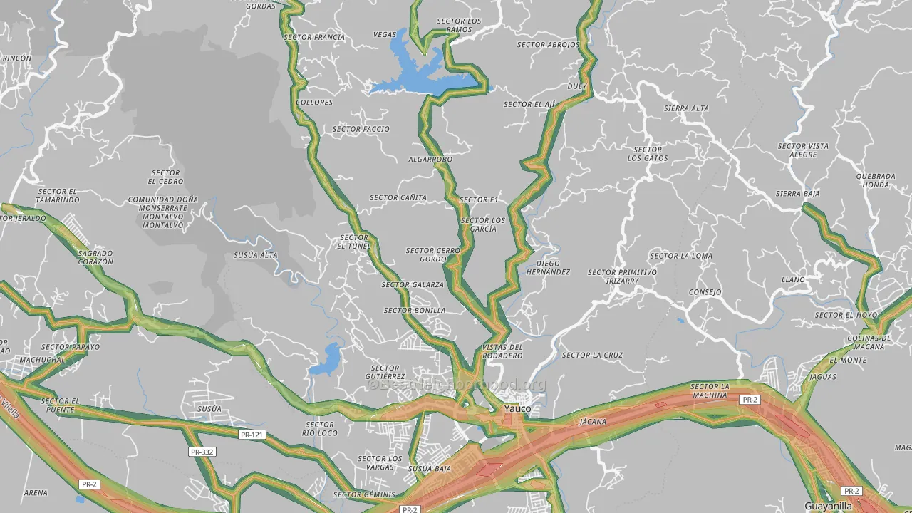 Yauco, PR Map of Noise Levels in Yauco