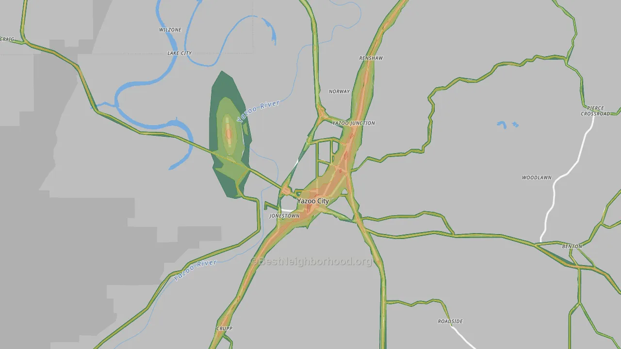 Yazoo City, MS Map of Noise Levels in Yazoo City