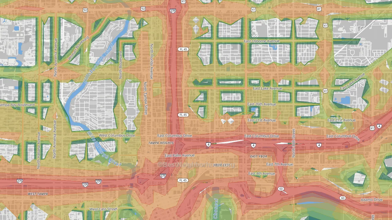 Ybor City, Tampa, FL Map of Noise Levels in Ybor City