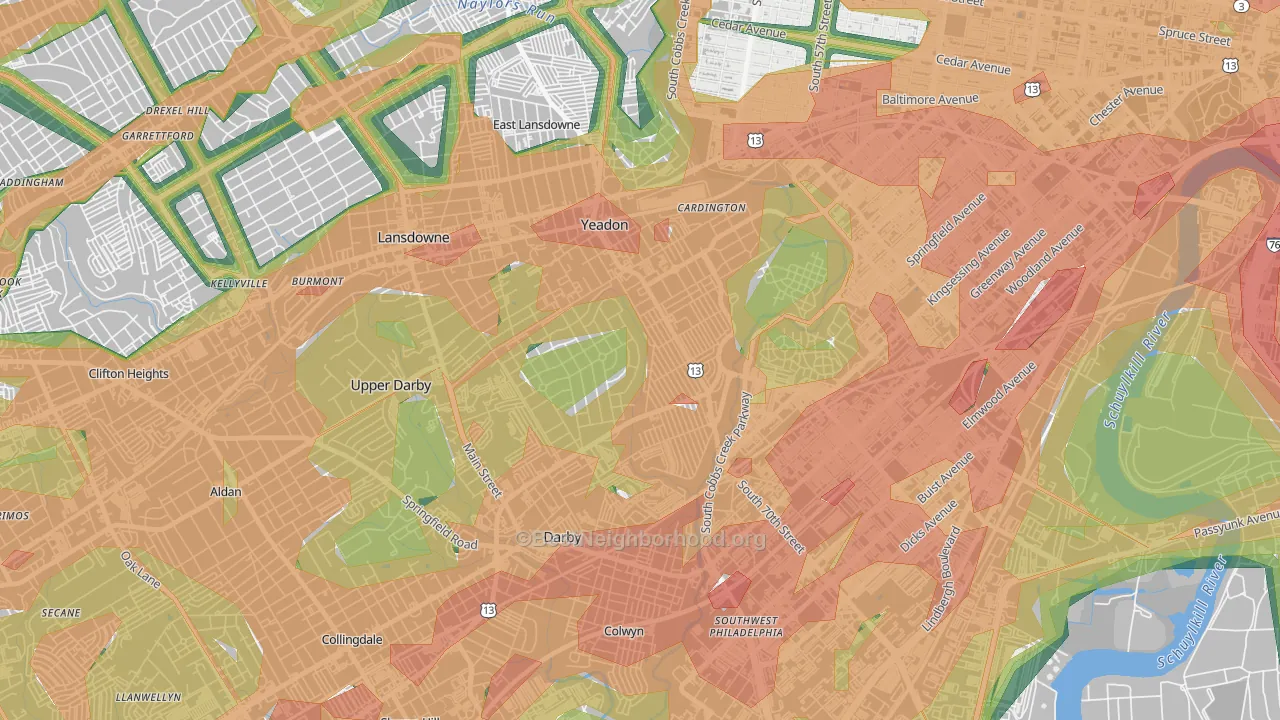 Yeadon, PA Map of Noise Levels in Yeadon