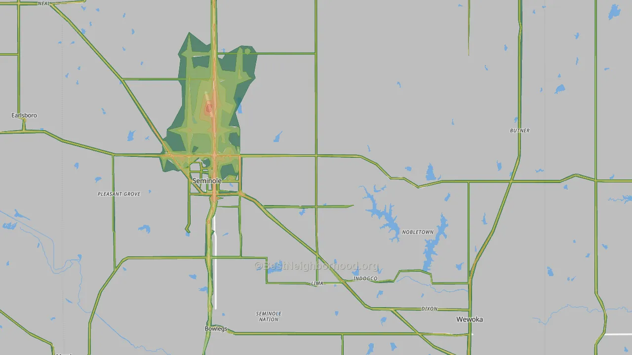 Yeager, OK Map of Noise Levels in Yeager