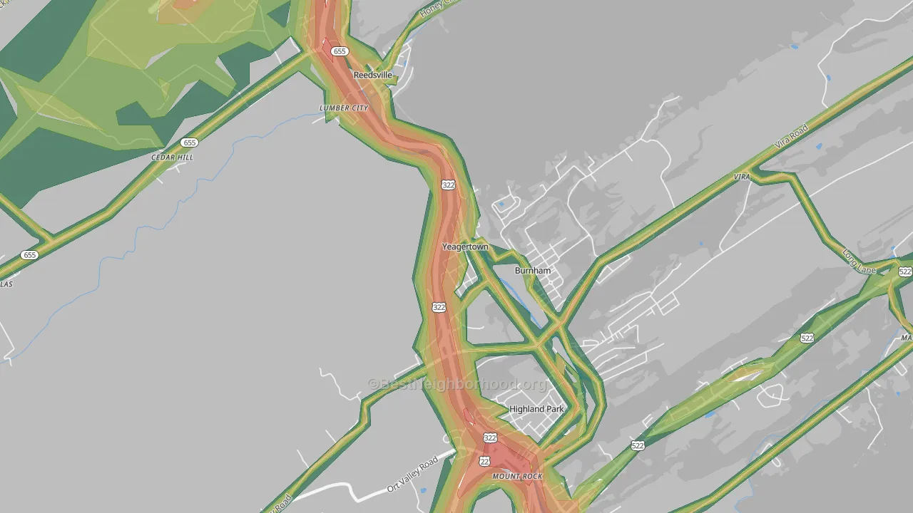 Yeagertown, PA Map of Noise Levels in Yeagertown