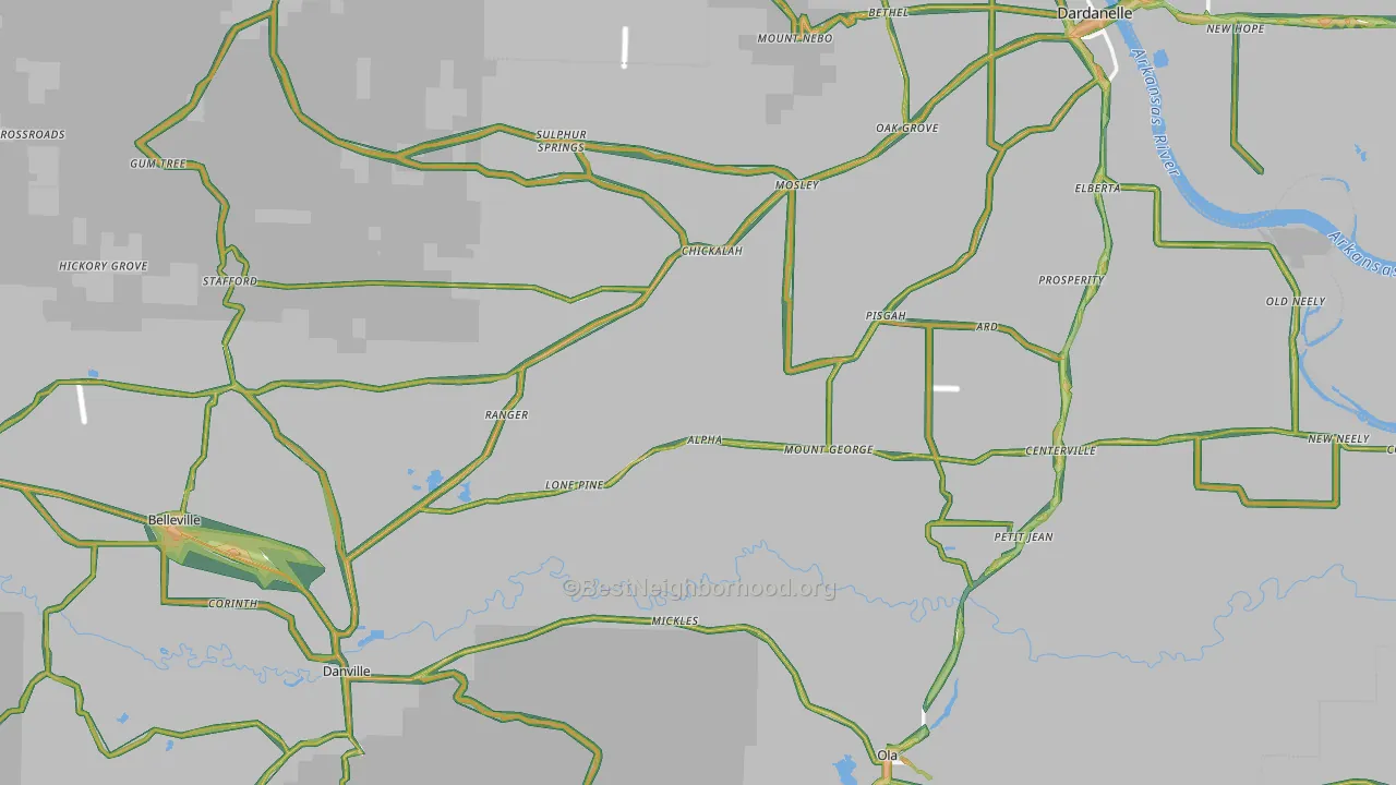 Yell County, AR Map of Noise Levels in Yell County