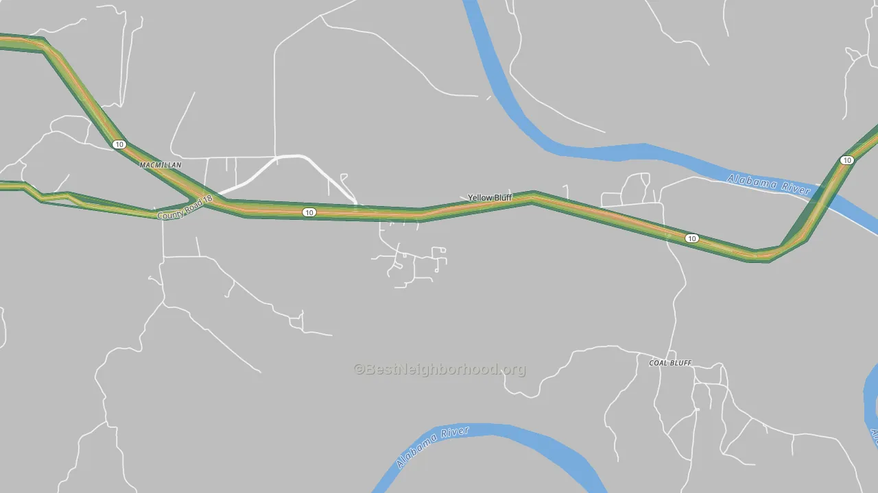 Yellow Bluff, AL Map of Noise Levels in Yellow Bluff