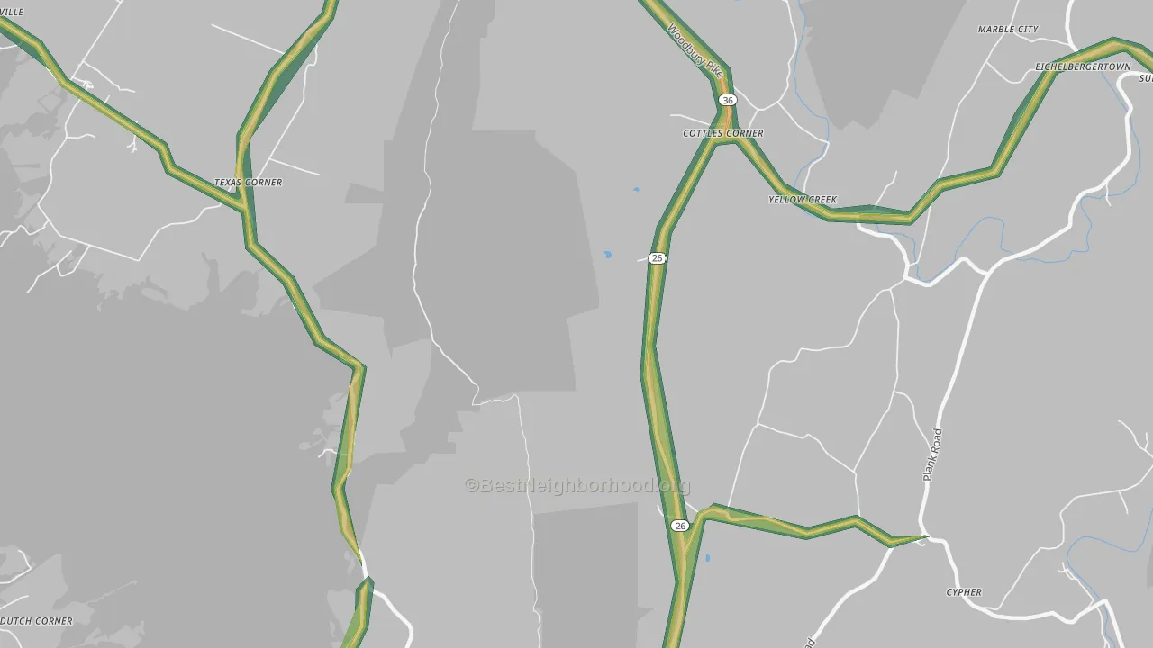 Yellow Creek, PA Map of Noise Levels in Yellow Creek