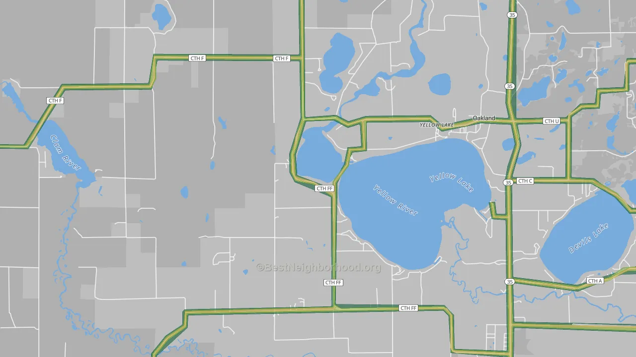 Yellow Lake, WI Map of Noise Levels in Yellow Lake