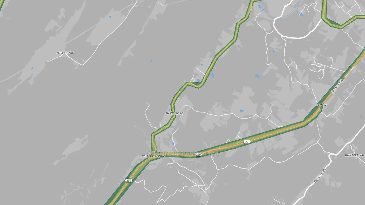 Yellow Spring, WV Map of Noise Levels in Yellow Spring