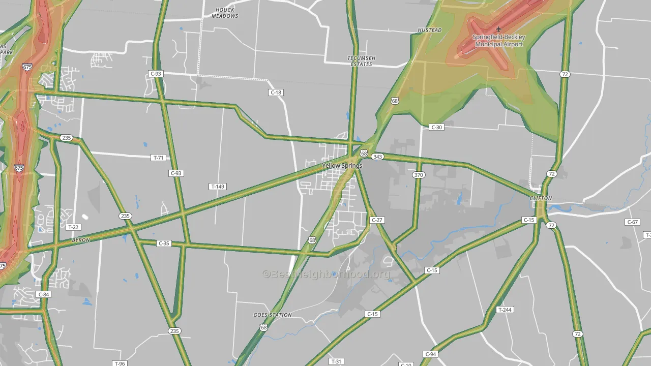 Yellow Springs, OH Map of Noise Levels in Yellow Springs