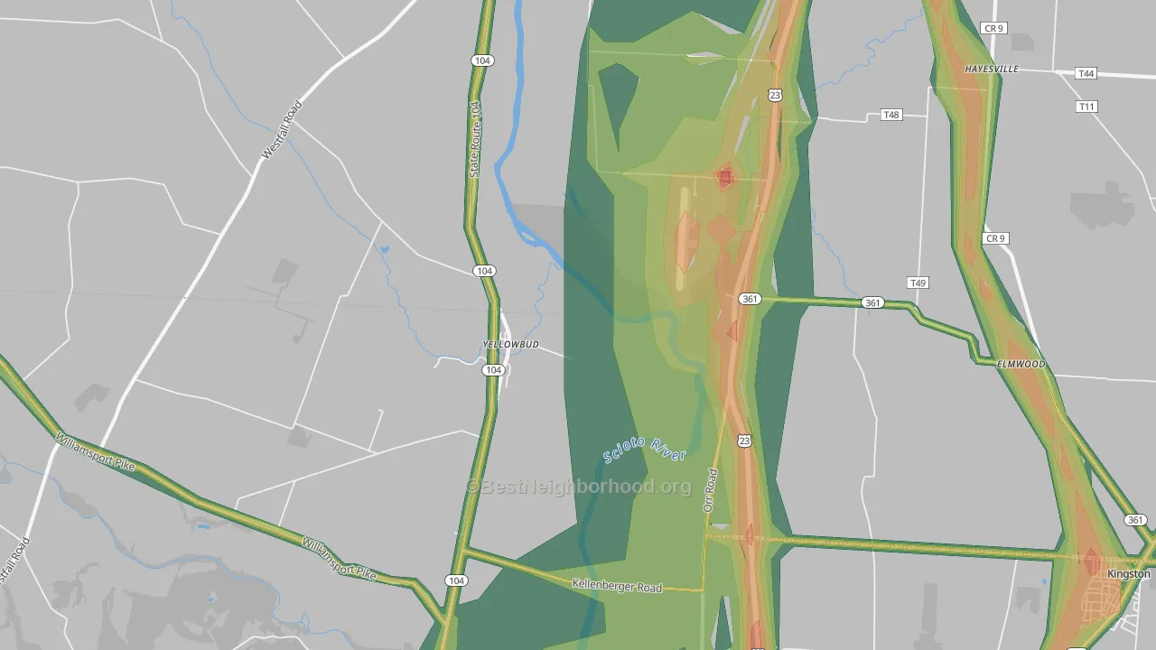 Yellowbud, OH Map of Noise Levels in Yellowbud