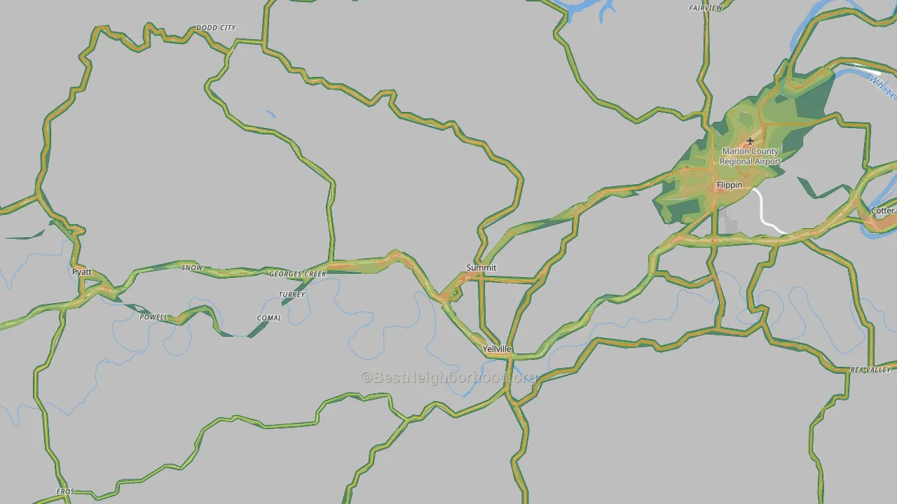 Yellville, AR Map of Noise Levels in Yellville