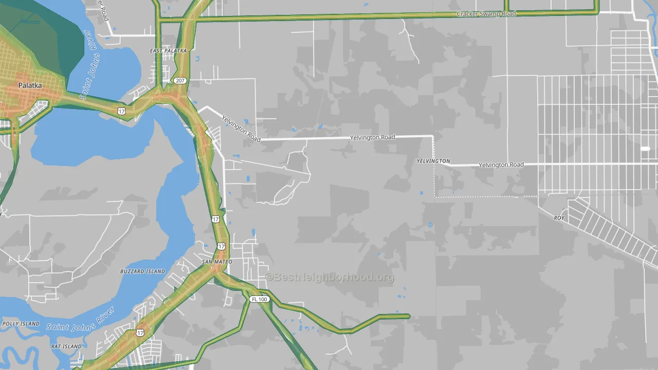 Yelvington, FL Map of Noise Levels in Yelvington
