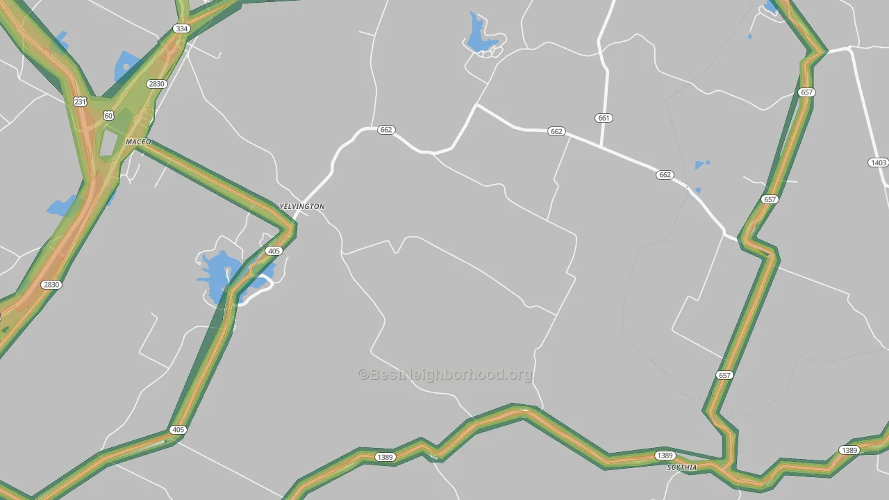 Yelvington, KY Map of Noise Levels in Yelvington