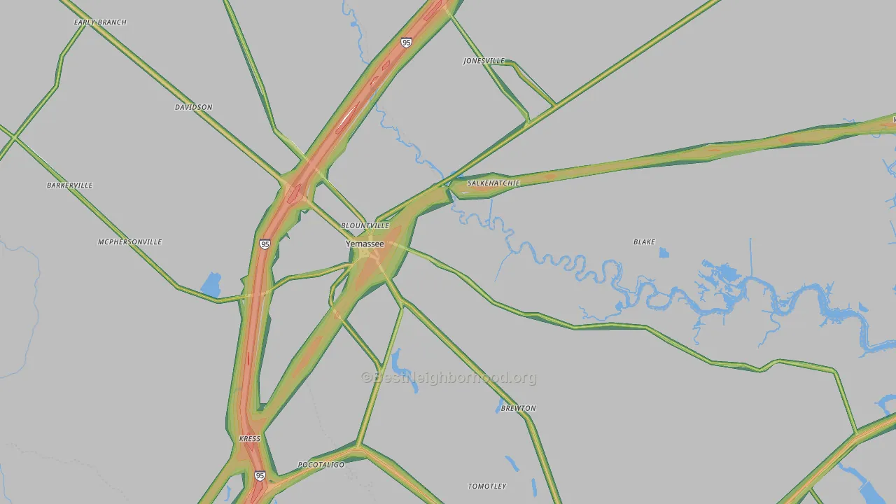 Yemassee, SC Map of Noise Levels in Yemassee