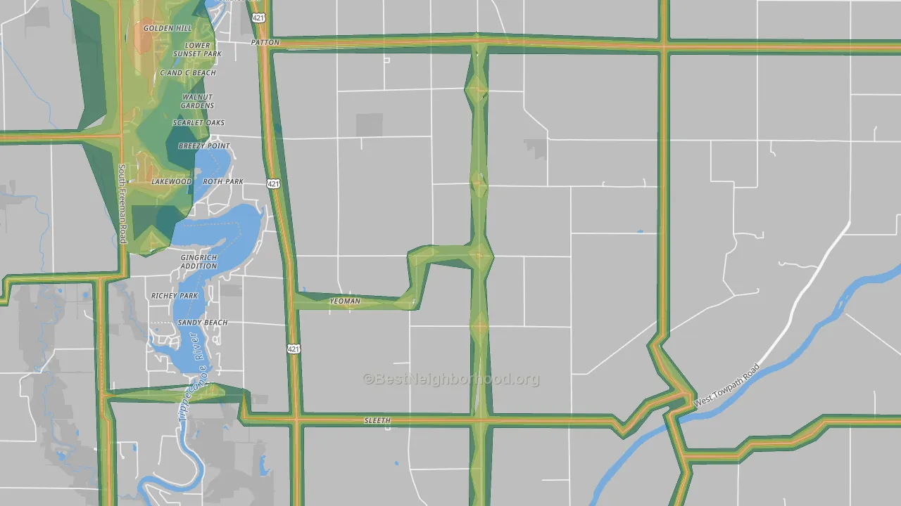 Yeoman, IN Map of Noise Levels in Yeoman