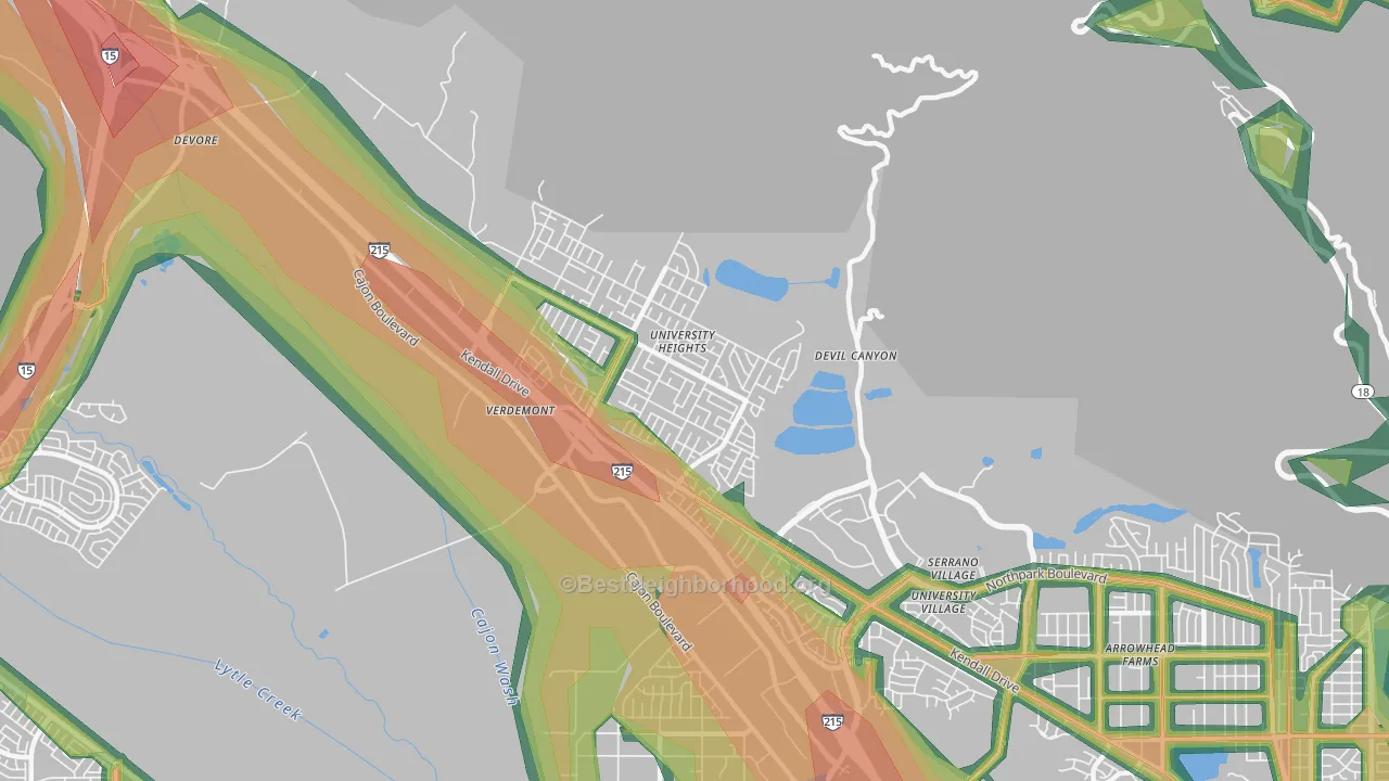 Yerdemont, San Bernardino, CA Map of Noise Levels in Yerdemont