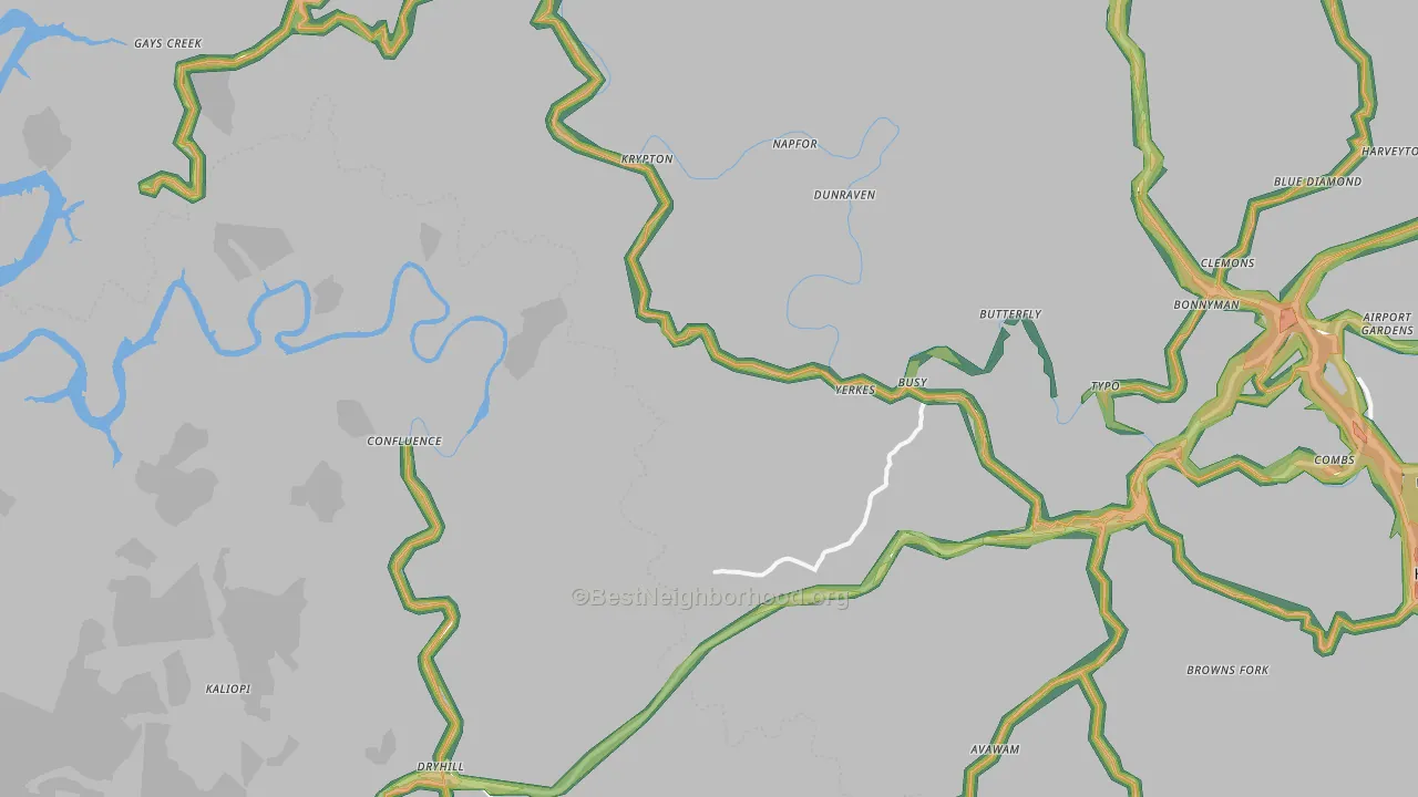 Yerkes, KY Map of Noise Levels in Yerkes