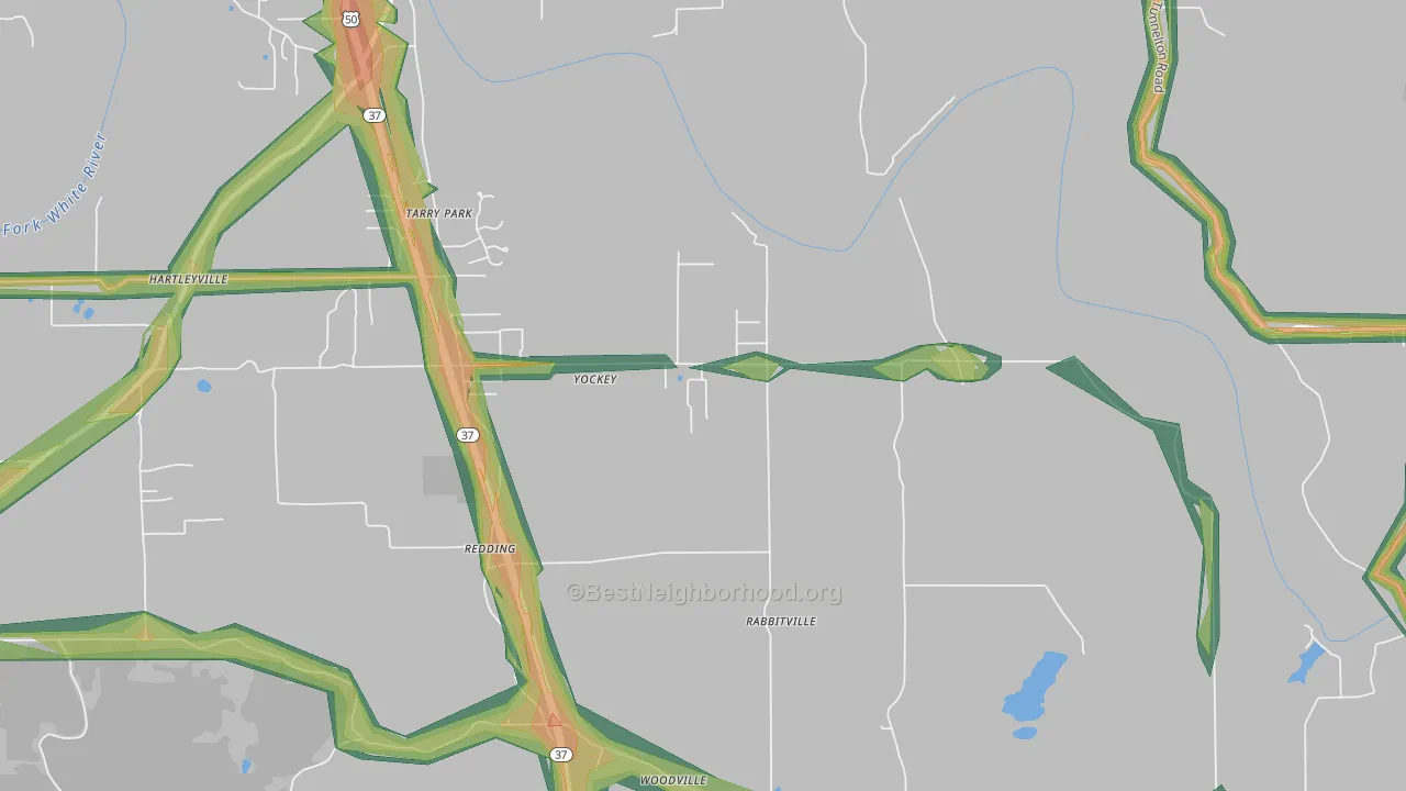 Yockey, IN Map of Noise Levels in Yockey