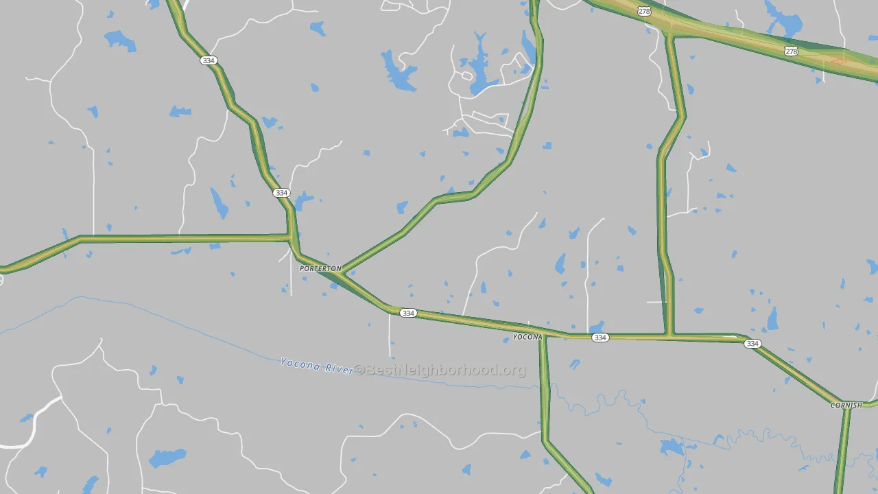 Yocona, MS Map of Noise Levels in Yocona