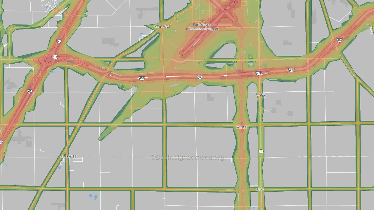 Yoder, IN Map of Noise Levels in Yoder