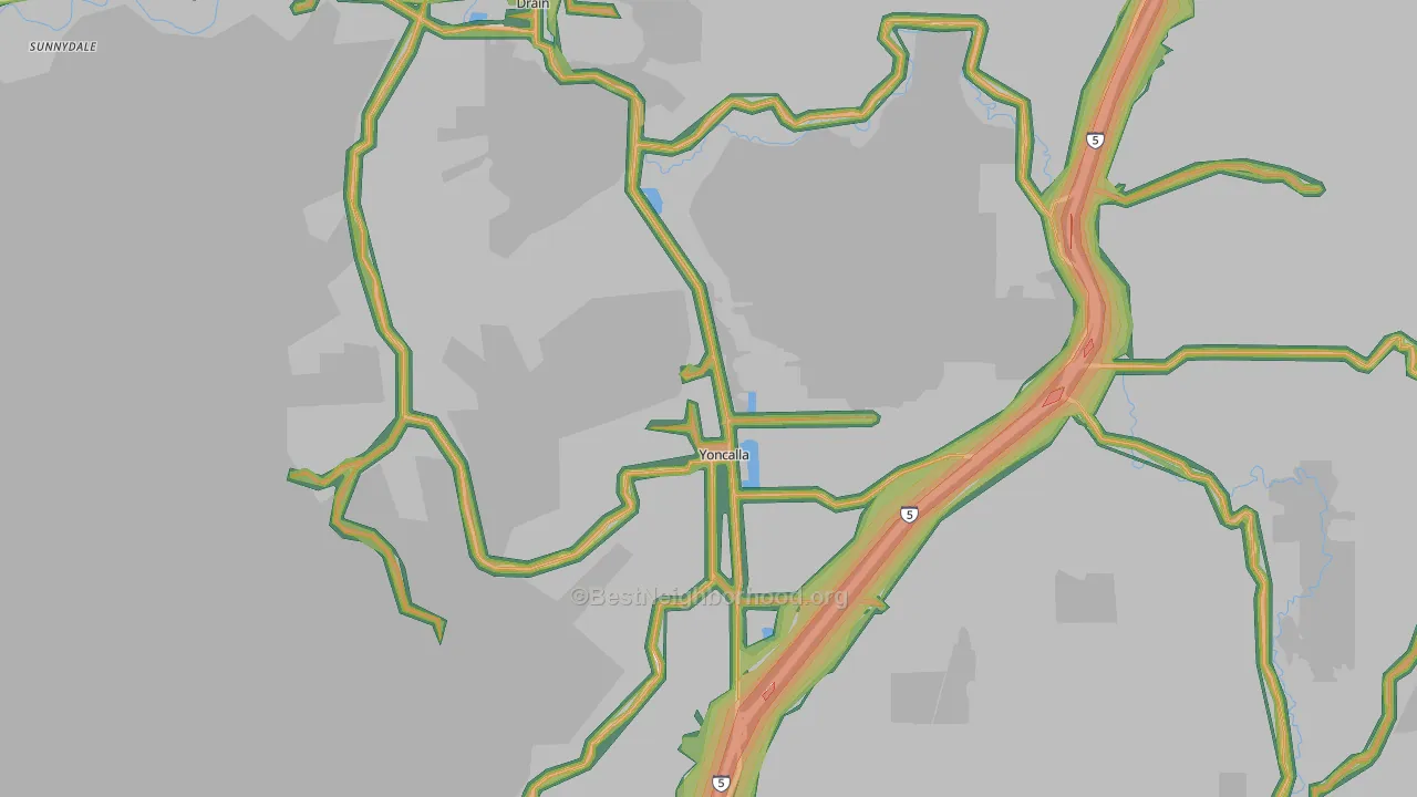 Yoncalla, OR Map of Noise Levels in Yoncalla