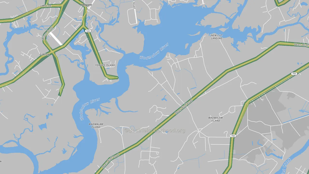 Yonges Island, SC Map of Noise Levels in Yonges Island