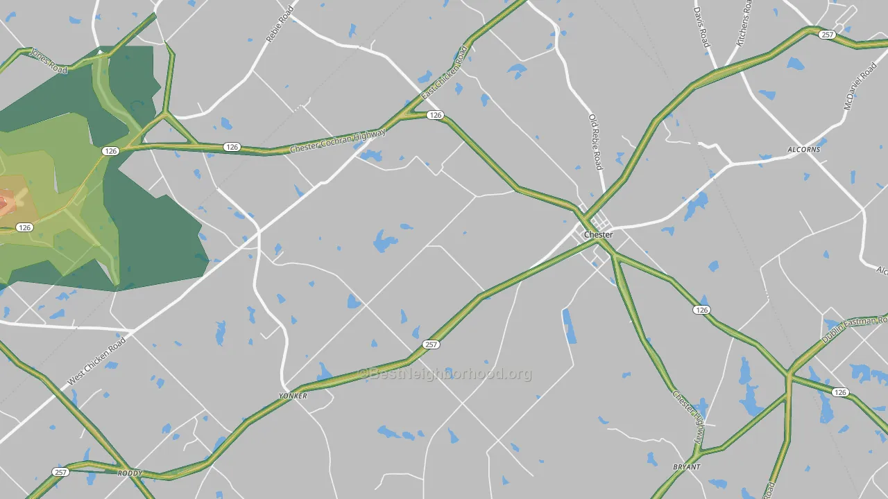 Yonkers, GA Map of Noise Levels in Yonkers