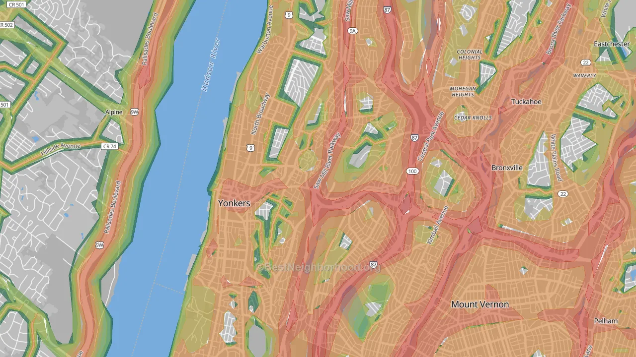 Yonkers, NY Map of Noise Levels in Yonkers