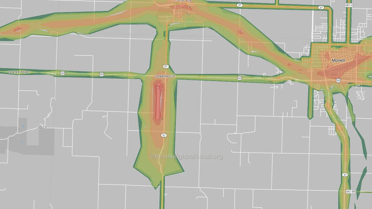 Yonkerville, MO Map of Noise Levels in Yonkerville