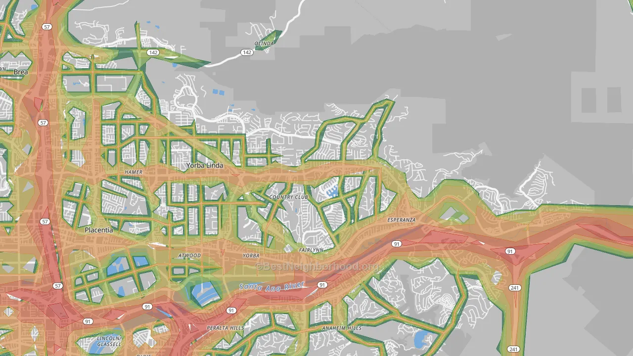 Yorba Linda, CA Map of Noise Levels in Yorba Linda