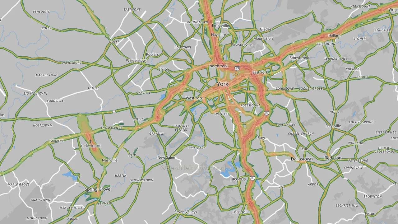 York County, PA Map of Noise Levels in York County