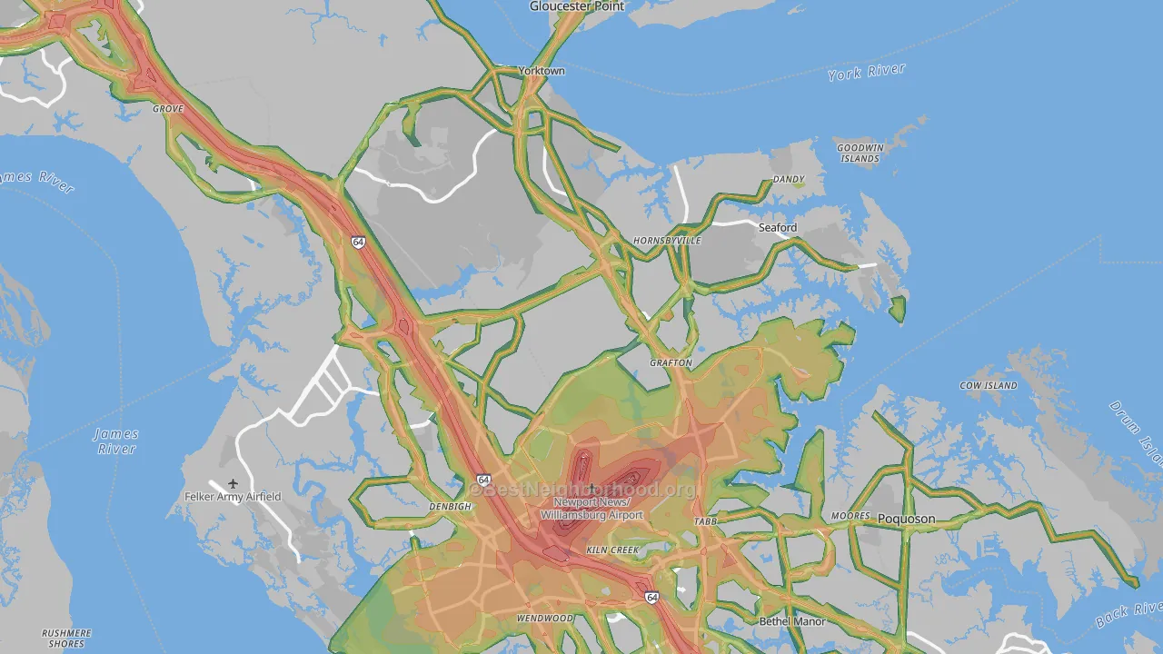 York County, VA Map of Noise Levels in York County