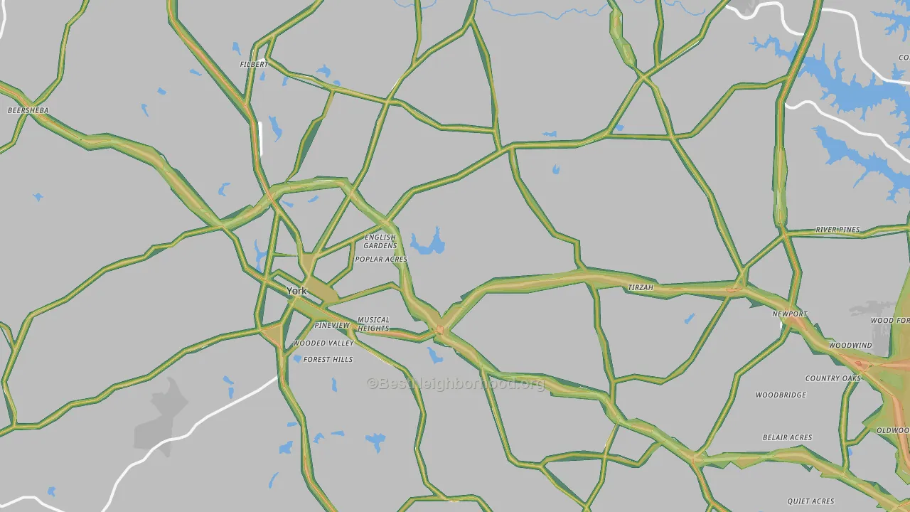 York, SC Map of Noise Levels in York