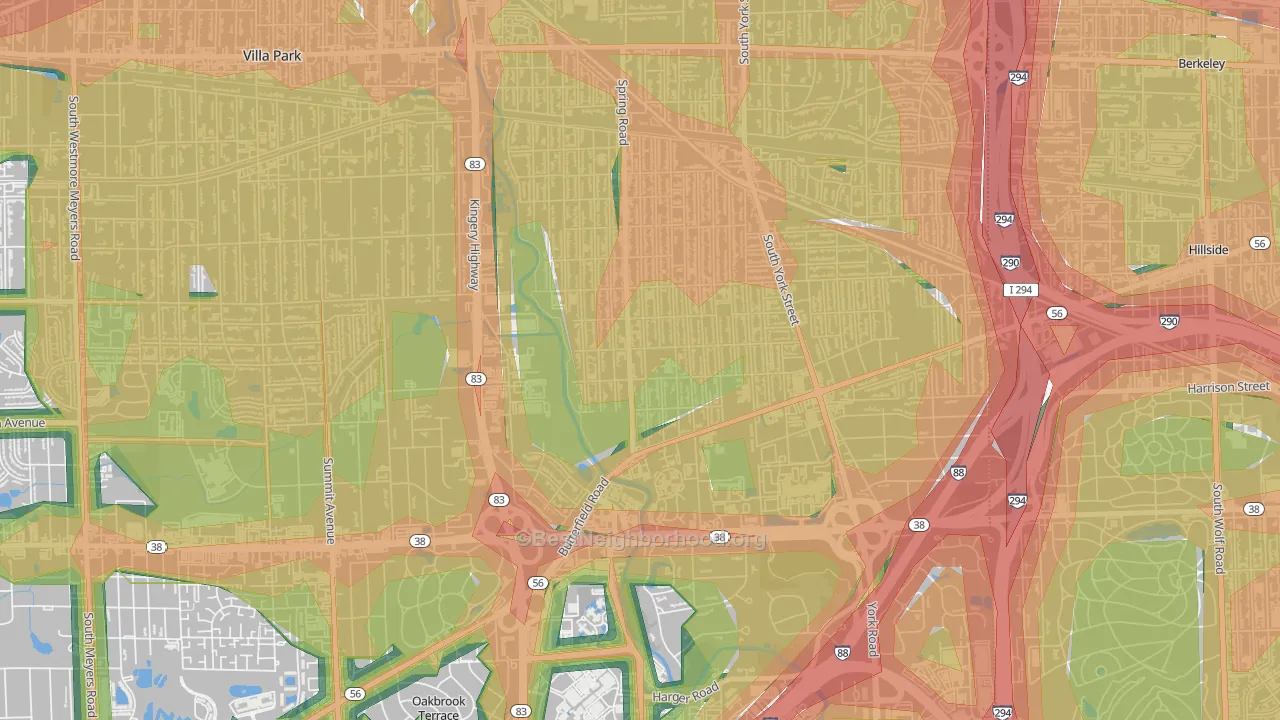 Yorkfield, Elmhurst, IL Map of Noise Levels in Yorkfield