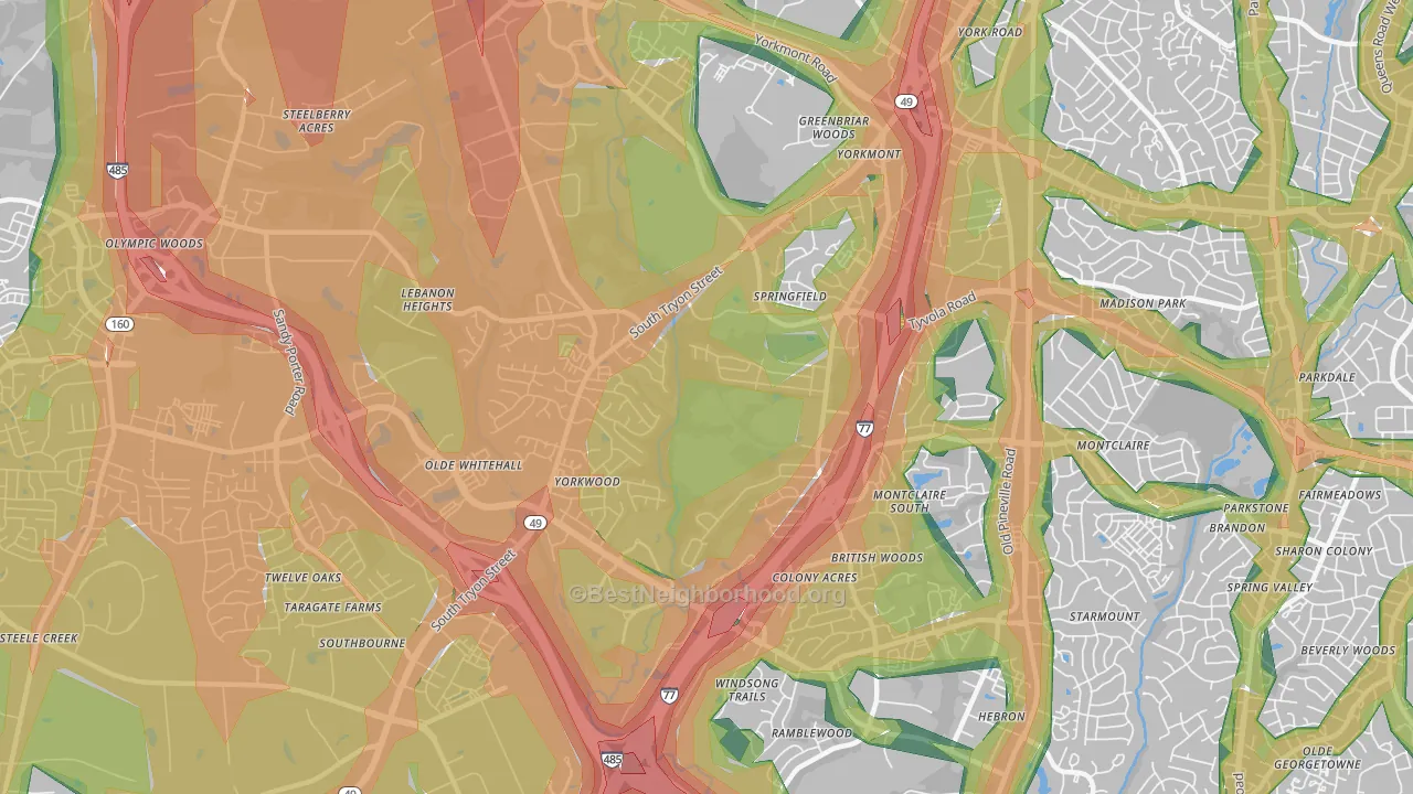 Yorkmount, Charlotte, NC Map of Noise Levels in Yorkmount