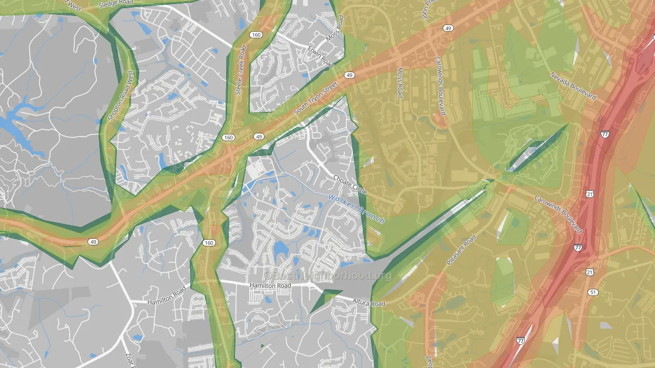 Yorkshire, Charlotte, NC Map of Noise Levels in Yorkshire