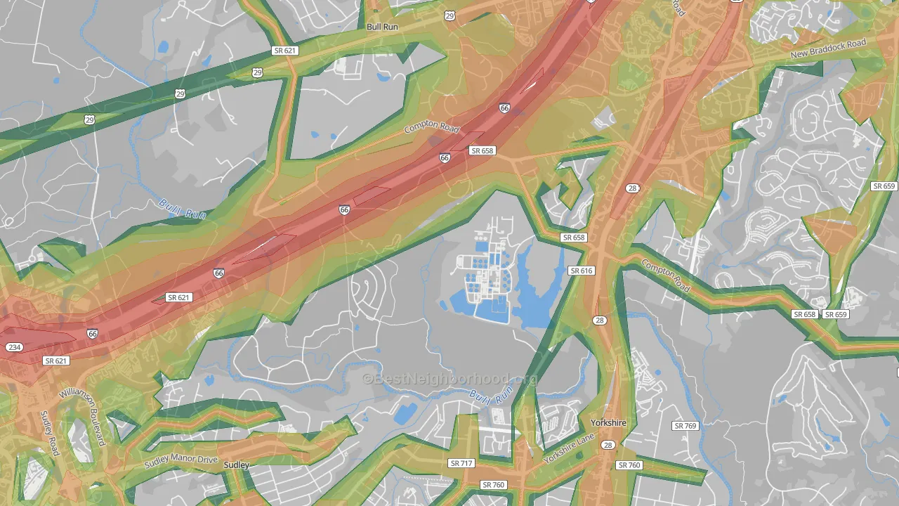 Yorkshire Park, VA Map of Noise Levels in Yorkshire Park