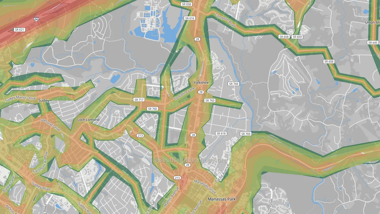 Yorkshire, VA Map of Noise Levels in Yorkshire
