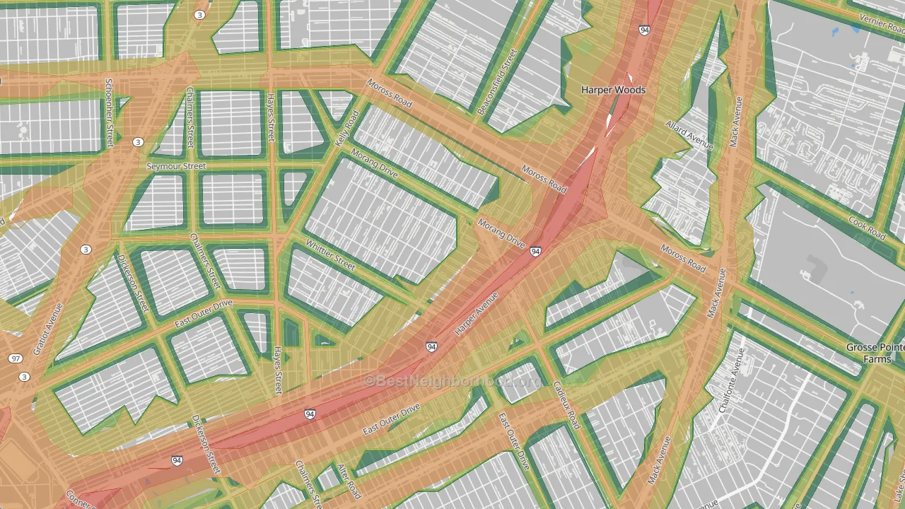 Yorkshire Woods, Detroit, MI Map of Noise Levels in Yorkshire Woods