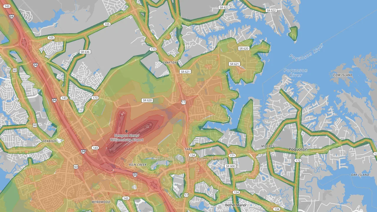 Yorktown, VA Map of Noise Levels in Yorktown