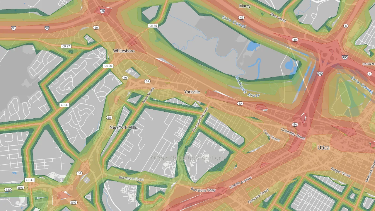Yorkville, NY Map of Noise Levels in Yorkville