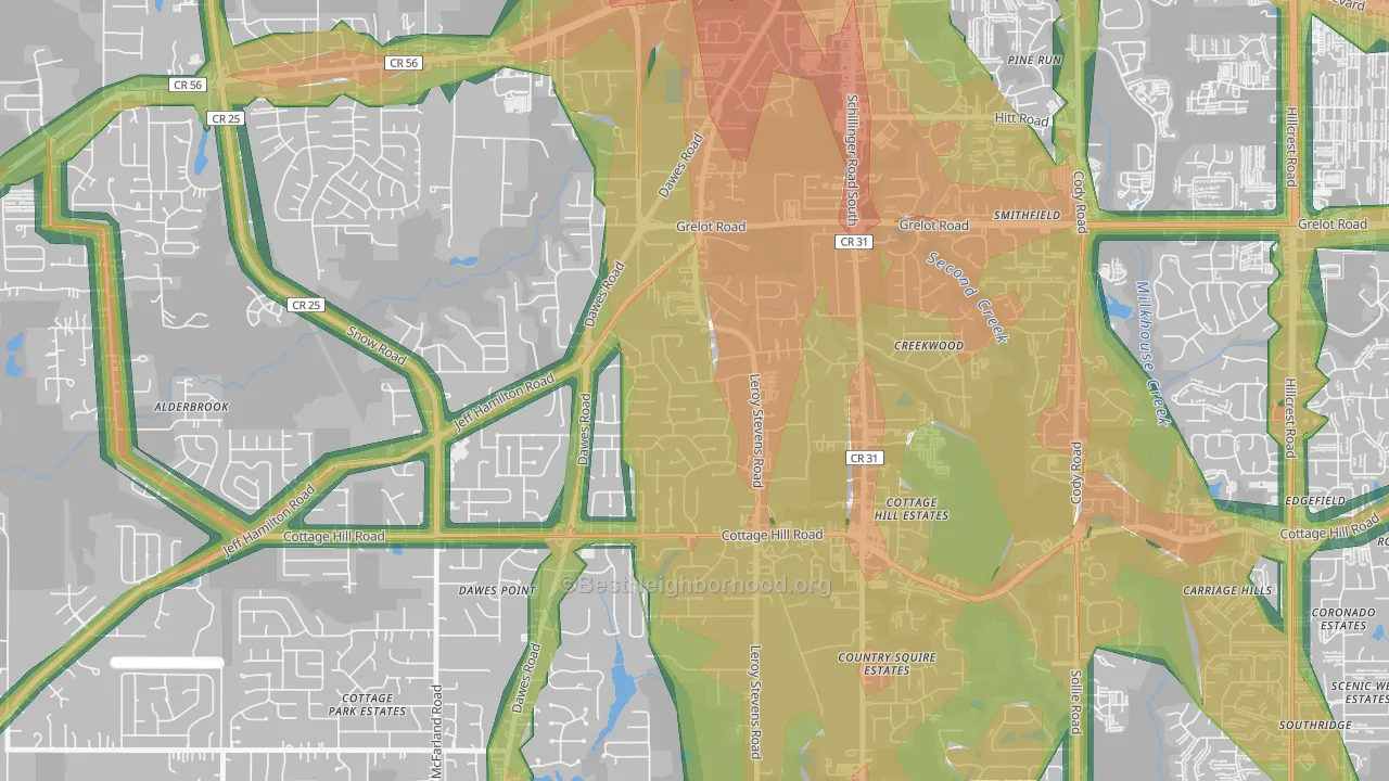 Yorkwood, Mobile, AL Map of Noise Levels in Yorkwood