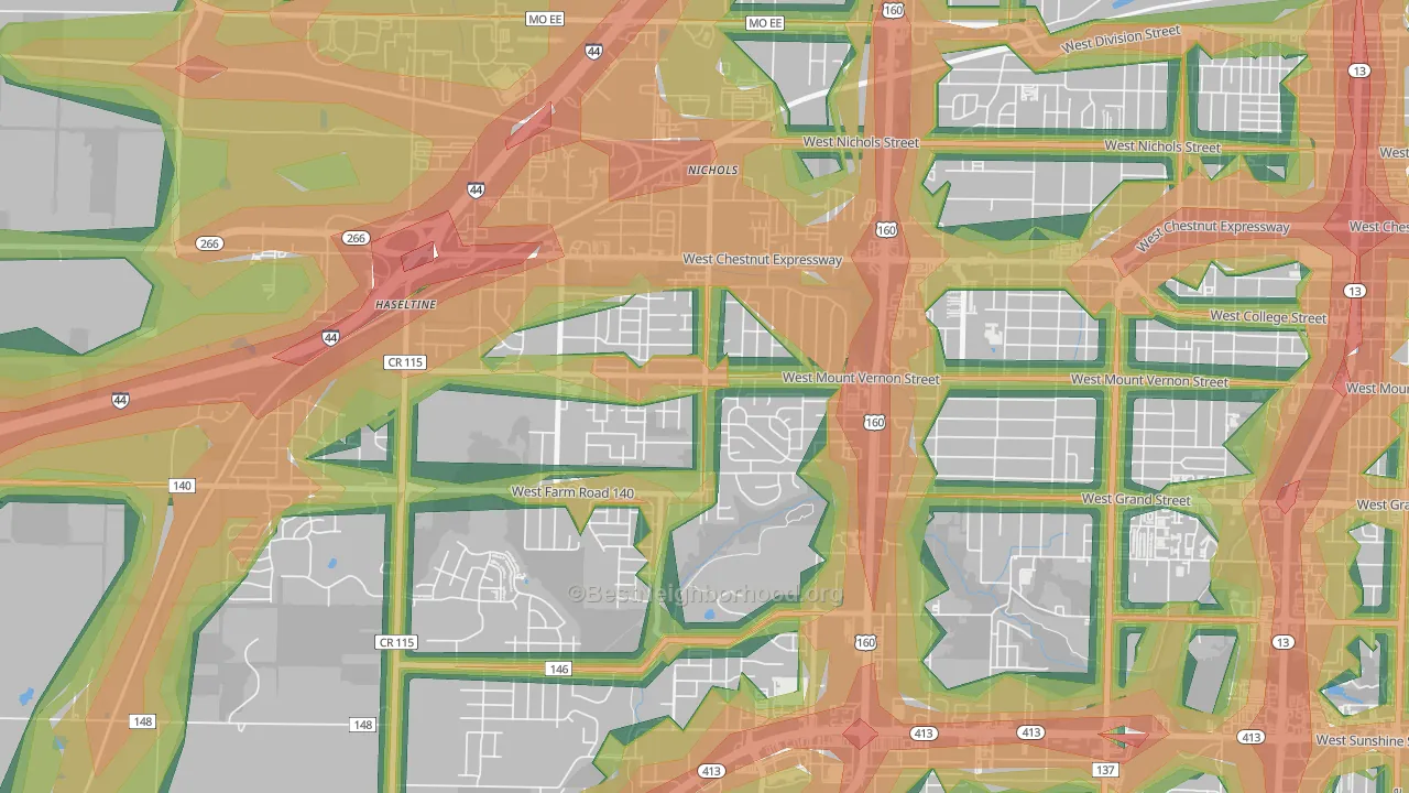 Young-Lilly, Springfield, MO Map of Noise Levels in Young-Lilly