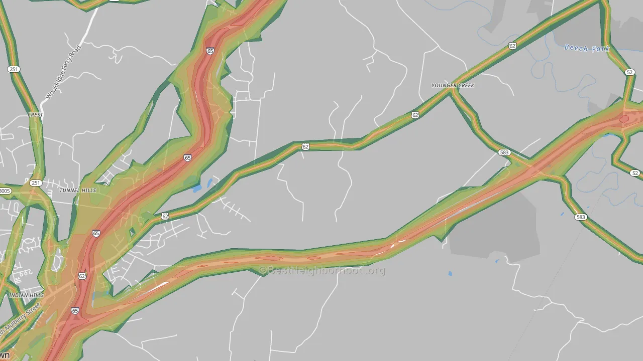 Younger Creek, KY Map of Noise Levels in Younger Creek