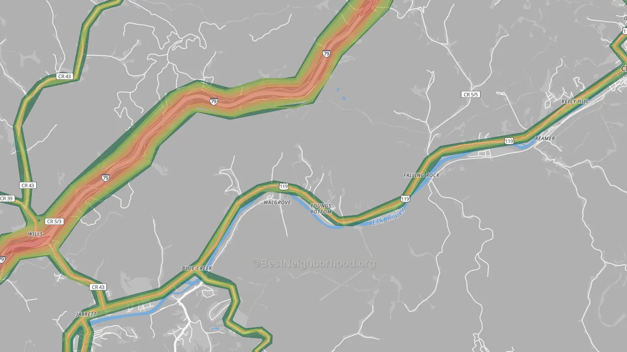 Youngs Bottom, WV Map of Noise Levels in Youngs Bottom
