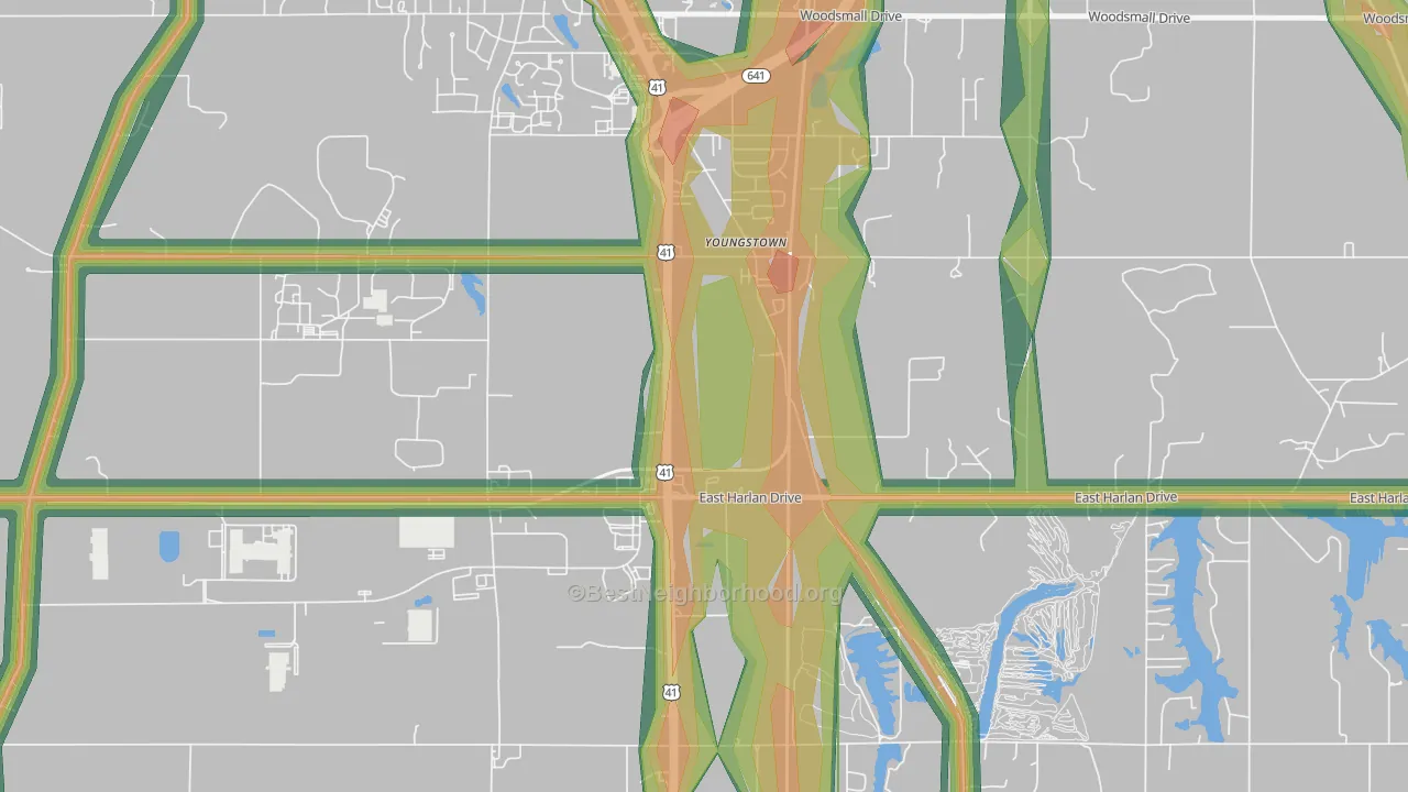 Youngstown, IN Map of Noise Levels in Youngstown