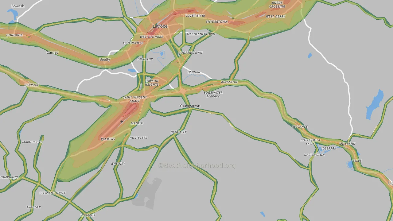 Youngstown, PA Map of Noise Levels in Youngstown