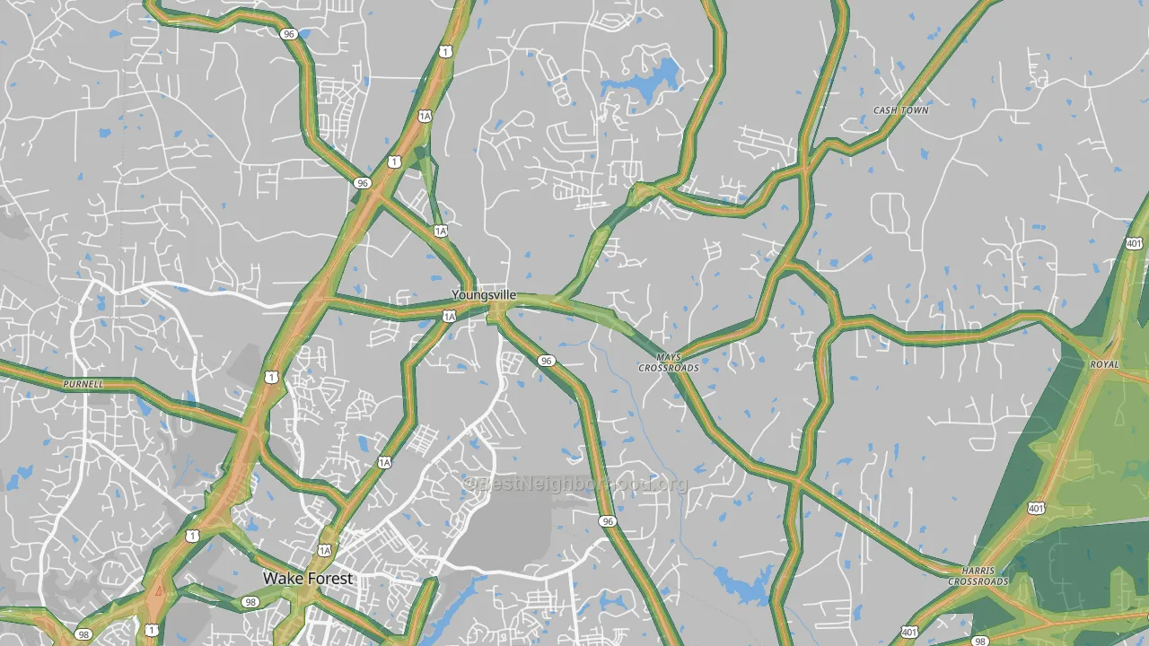 Youngsville, NC Map of Noise Levels in Youngsville