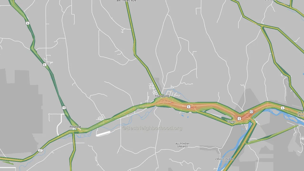Youngsville, PA Map of Noise Levels in Youngsville