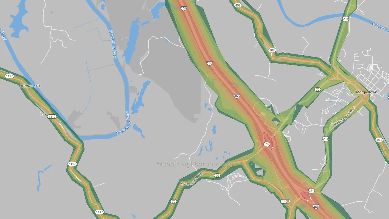 Youngtown, KY Map of Noise Levels in Youngtown